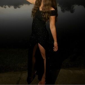 Windsor One-Shoulder Black Sparkle Evening Gown